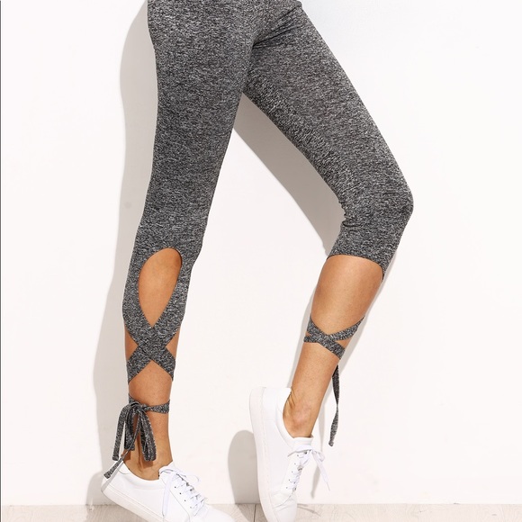 ROMWE Pants - High-Waisted Heathered Grey Leggings
